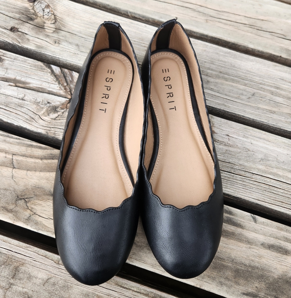 Esprit Black Scalloped Women's Flats Business Ballet Professional Work 8 Odette - Picture 4 of 4